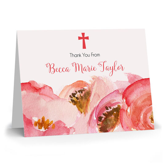 Pink Rose Folded Thank You Note Cards